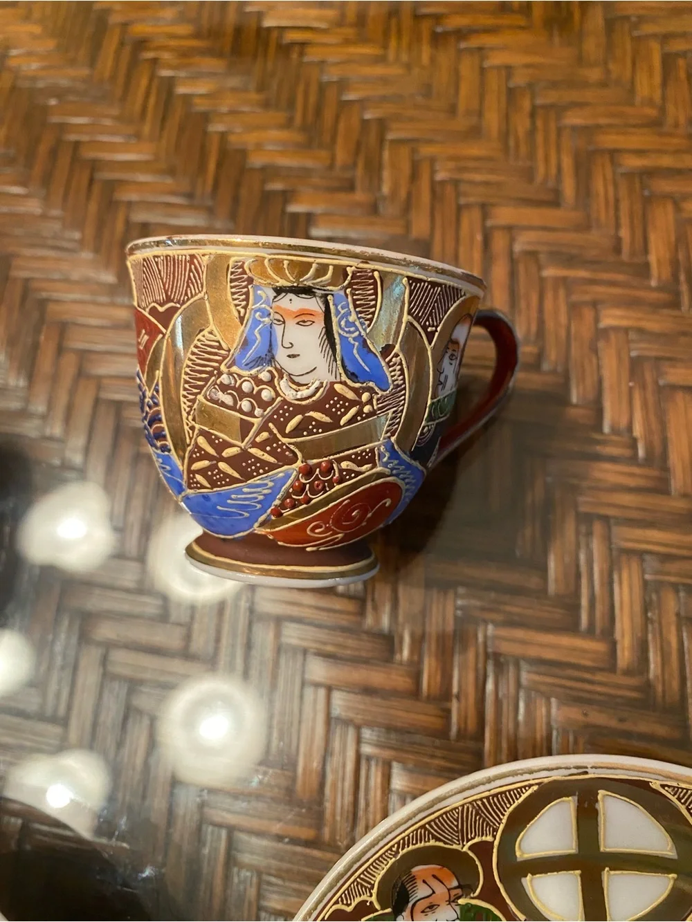 Vintage Japanese Satsuma Moriage Immortals Teacup & Saucer Lot